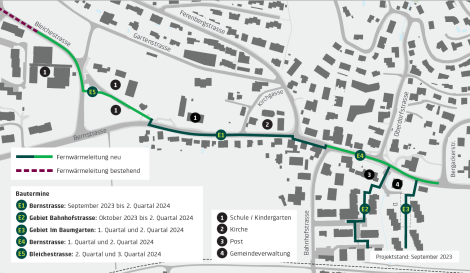 Übersichtsplan Fernwärmenetz Stettlen Zentrum, Ausführung 2023/24